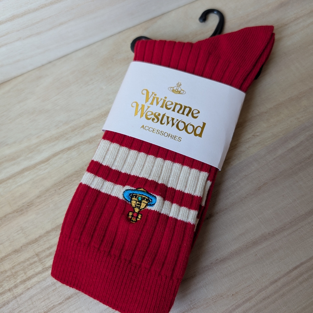 BNWT Vivienne Westwood Red and Cream Socks, Size 22.5-24.5cm